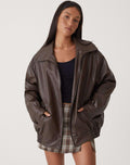 Chaqueta de Cuero Oversize Biker Mujer Cremallera