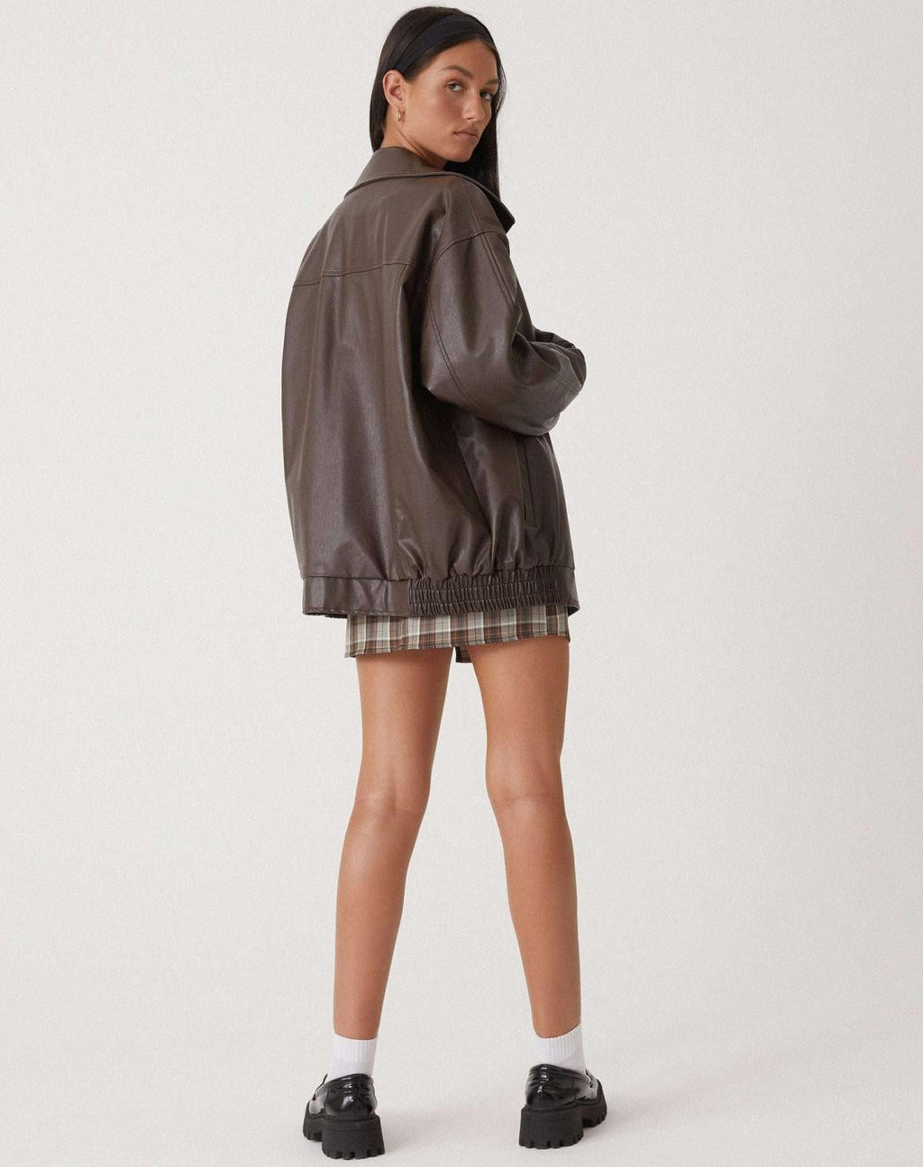 Chaqueta de Cuero Oversize Biker Mujer Cremallera
