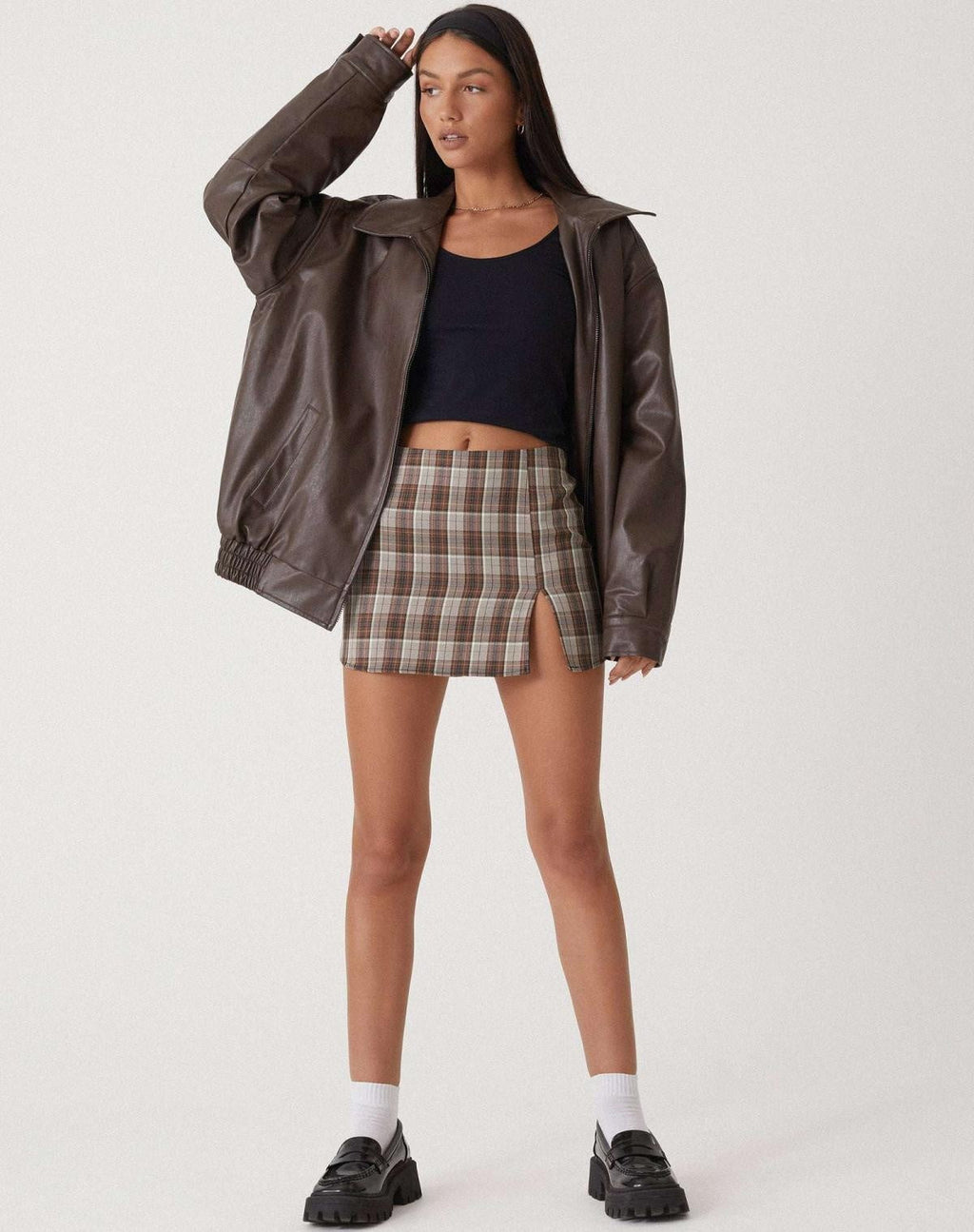Chaqueta de Cuero Oversize Biker Mujer Cremallera