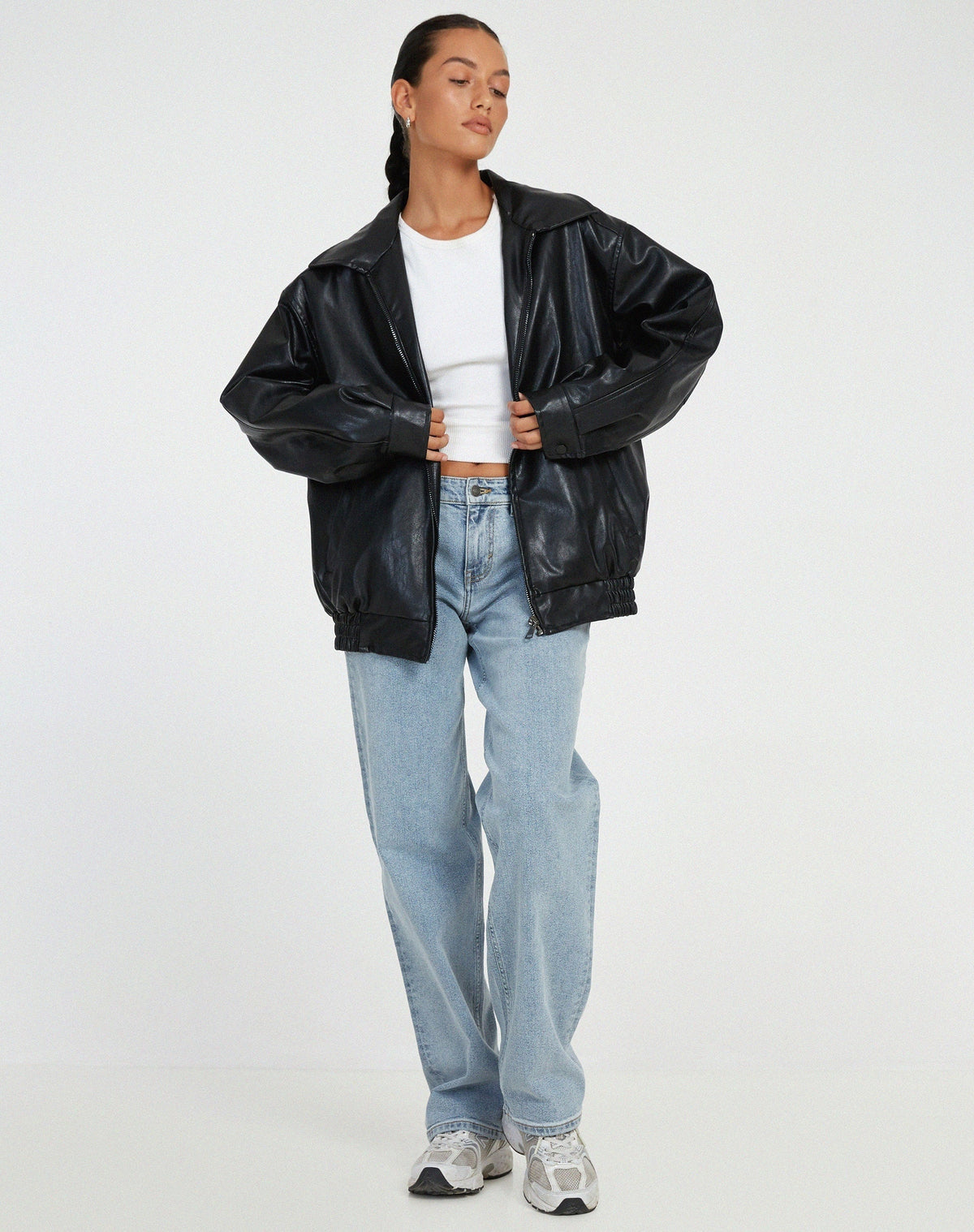 Chaqueta de Cuero Oversize Biker Mujer Cremallera