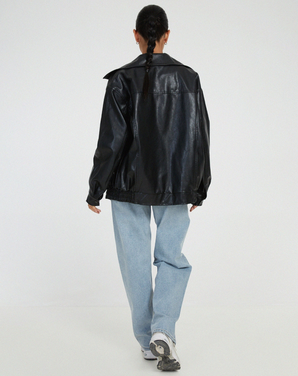 Chaqueta de Cuero Oversize Biker Mujer Cremallera