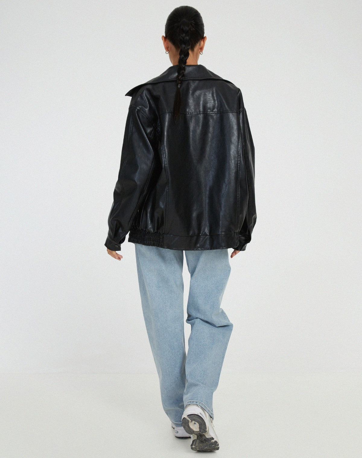 Chaqueta de Cuero Oversize Biker Mujer Cremallera