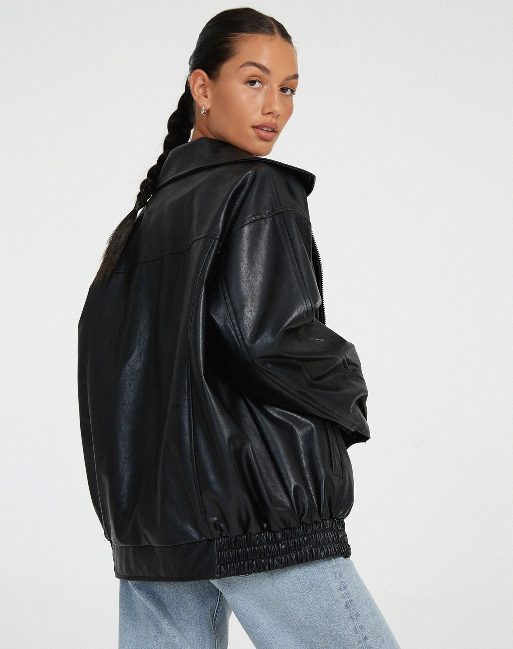 Chaqueta de Cuero Oversize Biker Mujer Cremallera