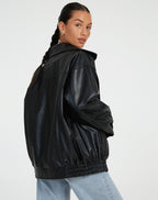 Women's Oversized Leather Biker Jacket with Zipper