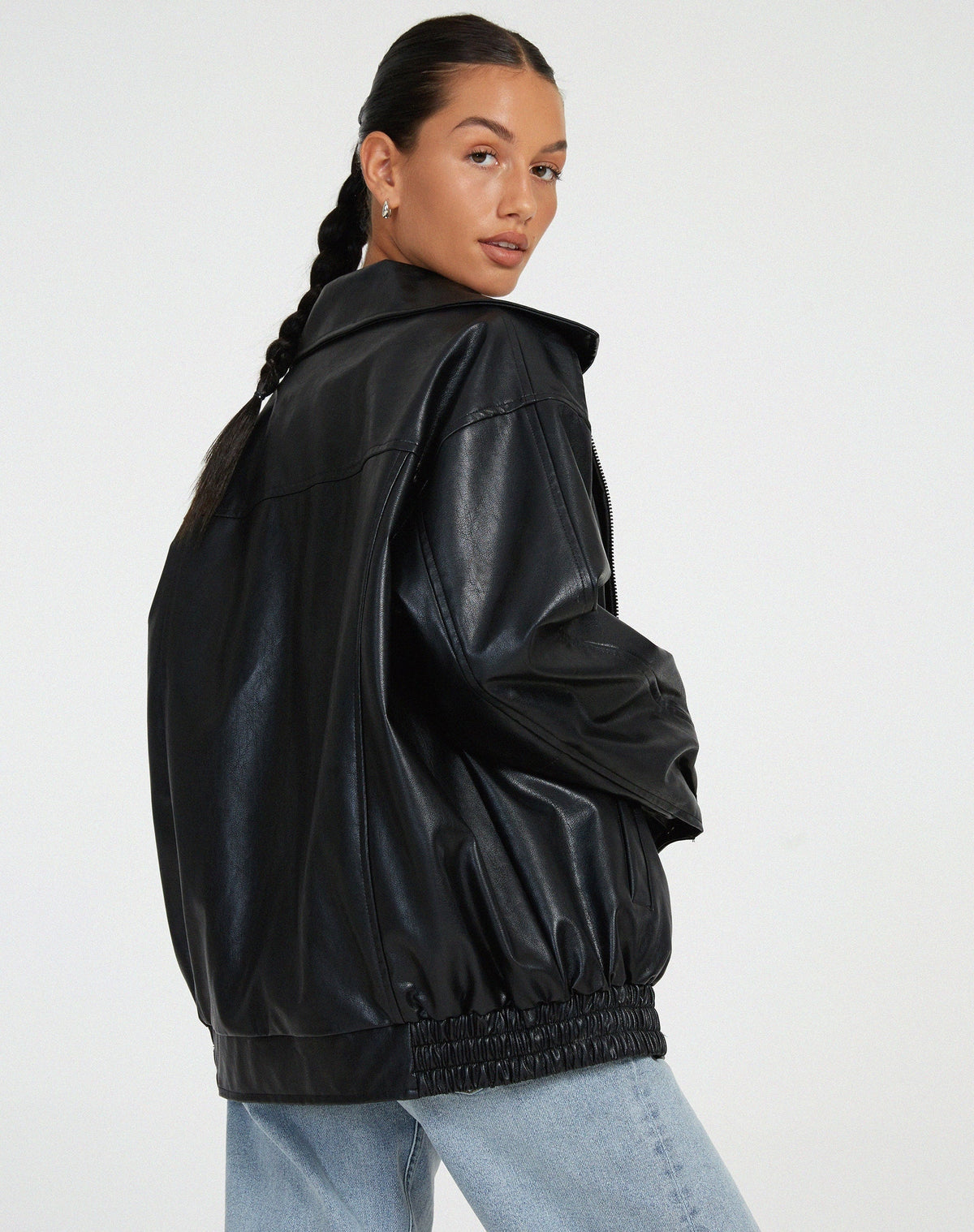 Chaqueta de Cuero Oversize Biker Mujer Cremallera