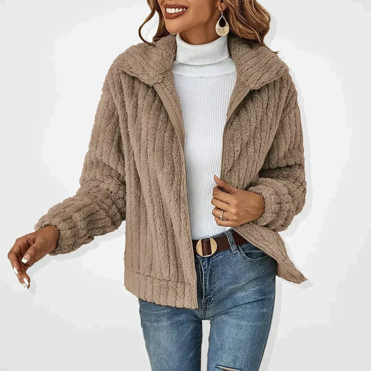 Chaqueta de Forro Polar Mujer Cremallera Cuello Solapa