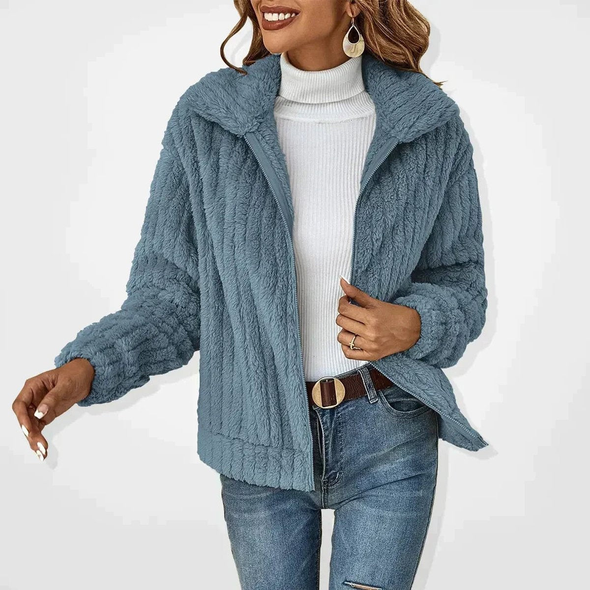 Chaqueta de Forro Polar Mujer Cremallera Cuello Solapa