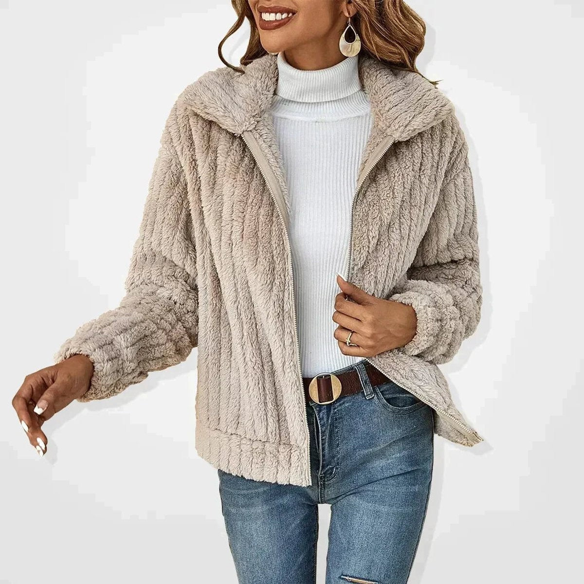 Chaqueta de Forro Polar Mujer Cremallera Cuello Solapa