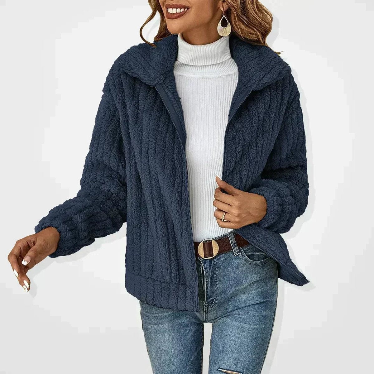 Chaqueta de Forro Polar Mujer Cremallera Cuello Solapa