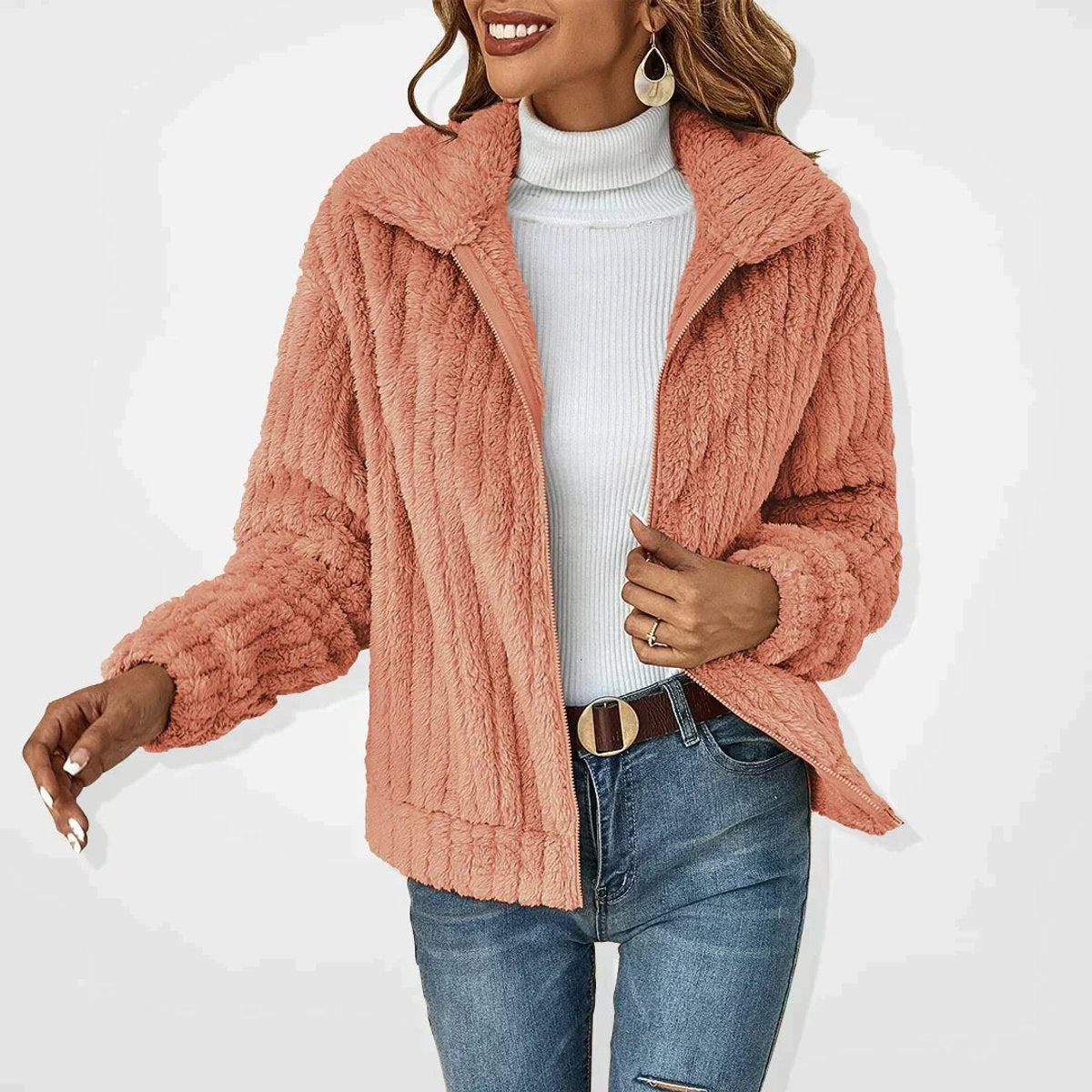Chaqueta de Forro Polar Mujer Cremallera Cuello Solapa