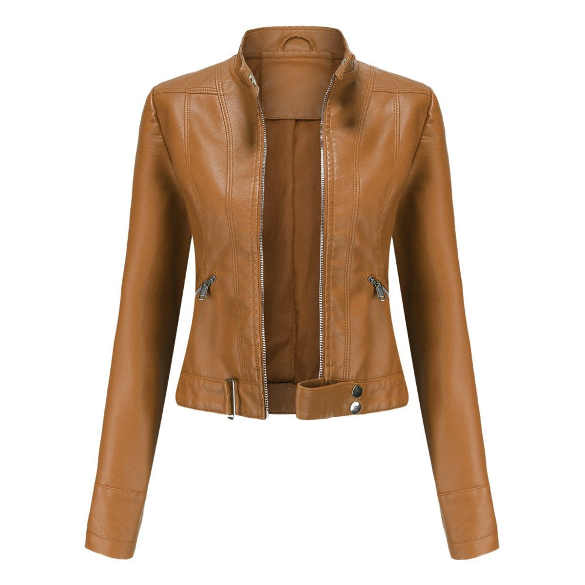 Chaqueta Motera Mujer de Polipiel Cuello Mao Cremallera