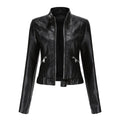 Chaqueta Motera Mujer de Polipiel Cuello Mao Cremallera