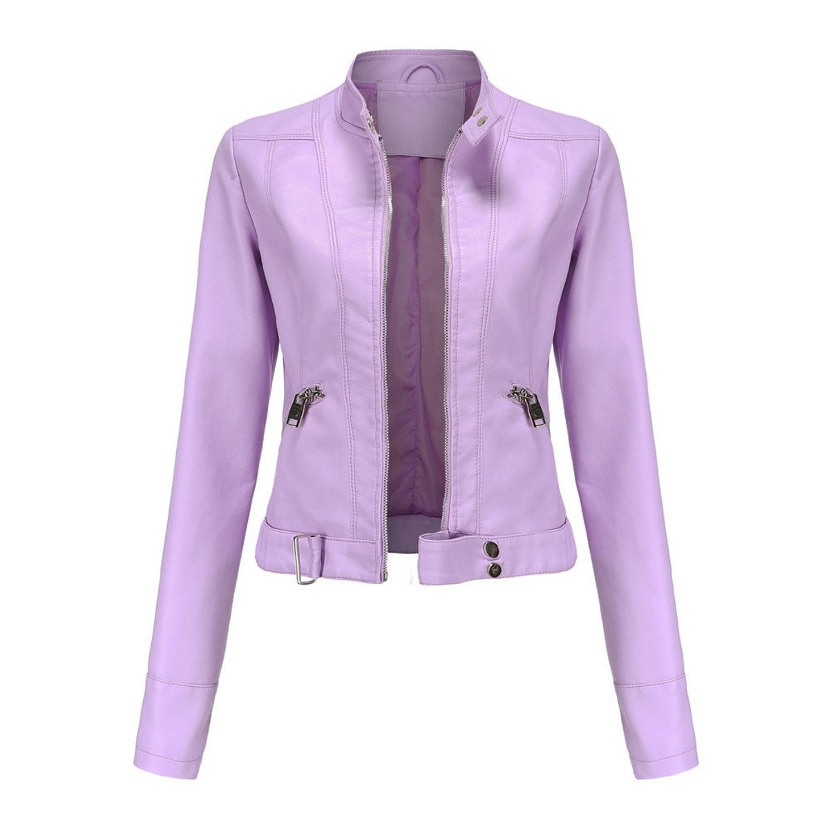 Chaqueta Motera Mujer de Polipiel Cuello Mao Cremallera