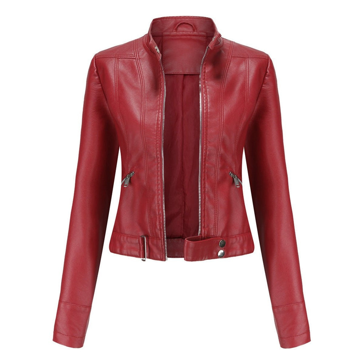 Chaqueta Motera Mujer de Polipiel Cuello Mao Cremallera
