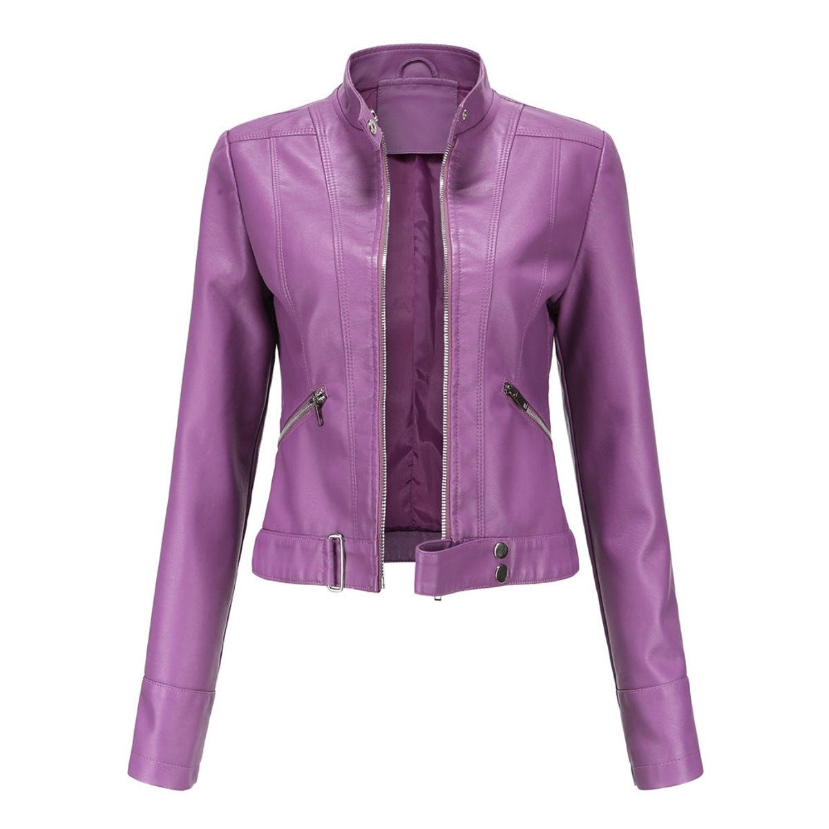 Chaqueta Motera Mujer de Polipiel Cuello Mao Cremallera