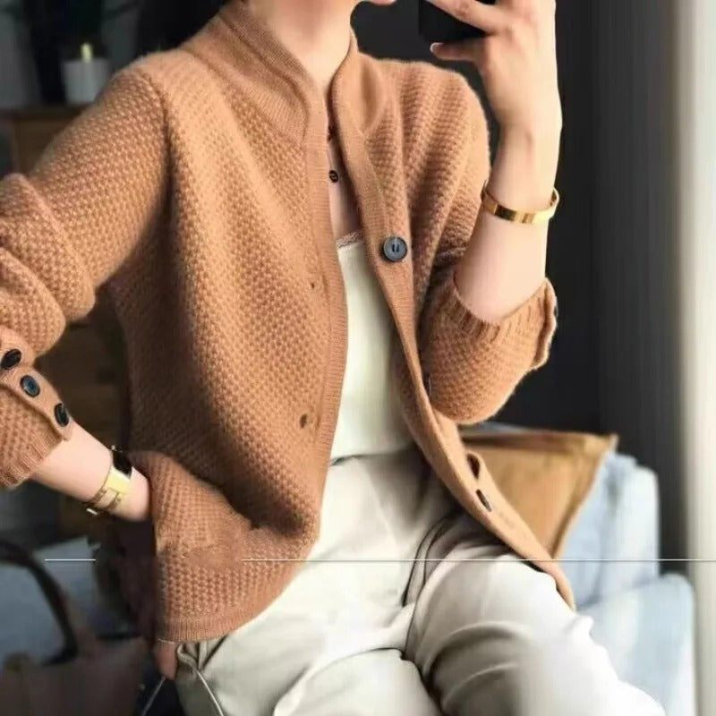 Chaqueta de Punto Texturizado Mujer Escote V Botones