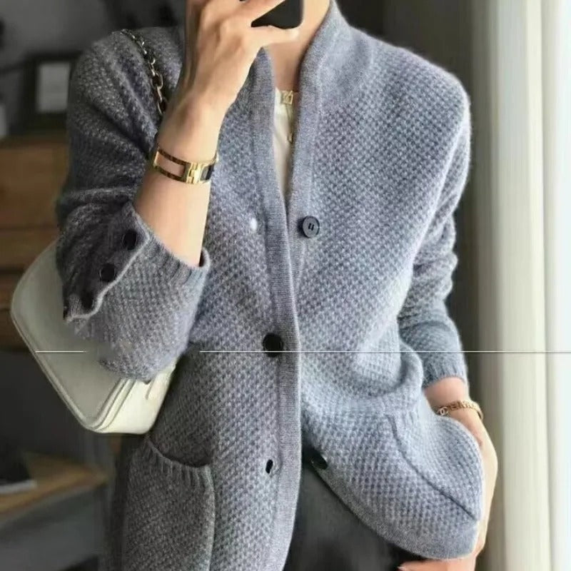 Chaqueta de Punto Texturizado Mujer Escote V Botones