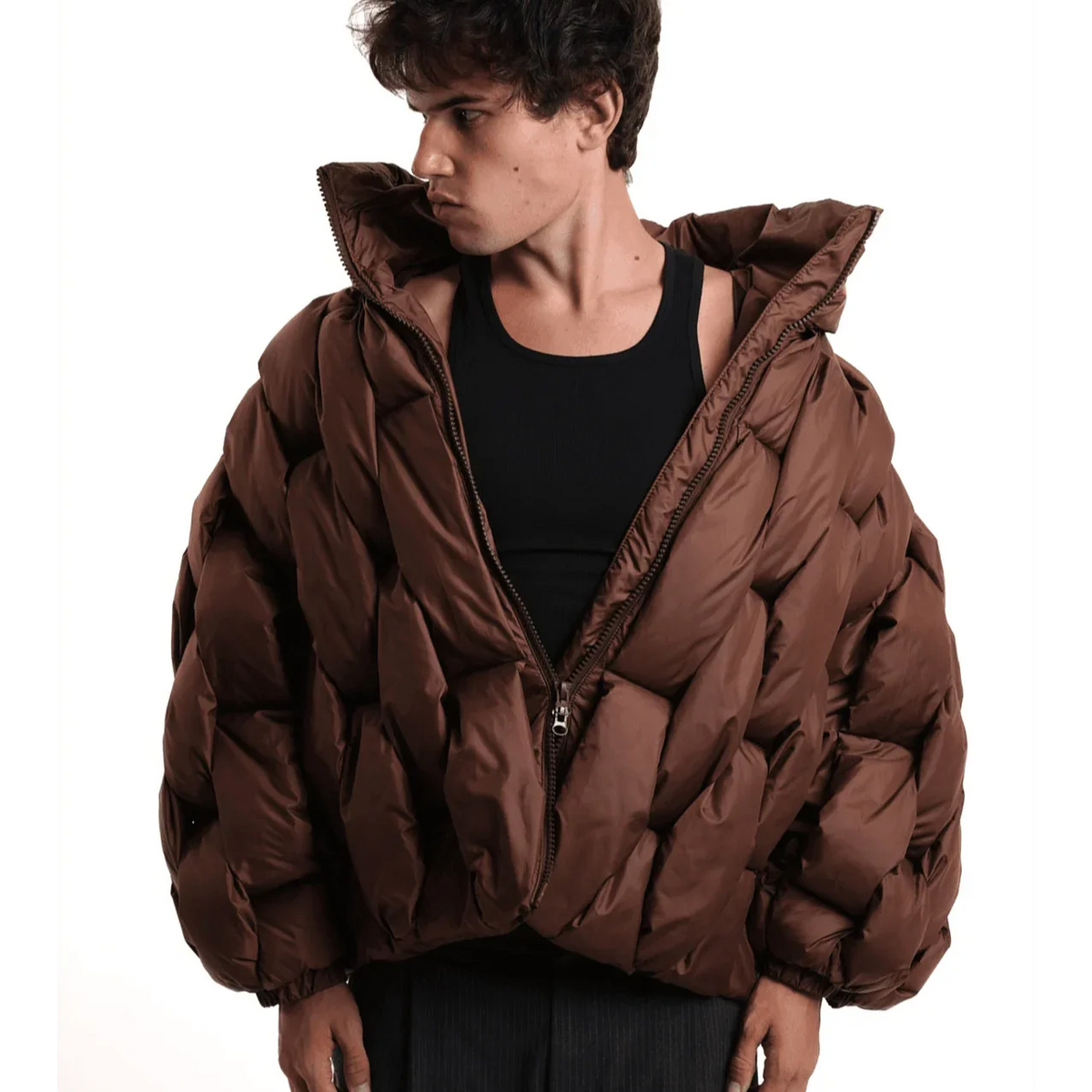 Chaqueta de Plumas Oversize Mujer Cuello Alto Cremallera