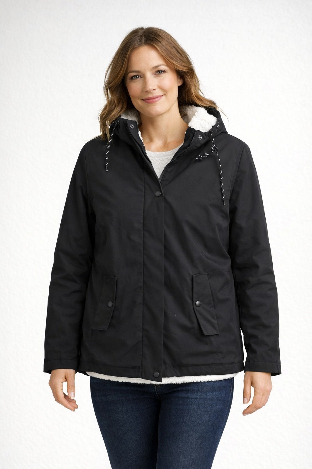 Chaqueta Impermeable con Forro Borreguito Mujer con Capucha