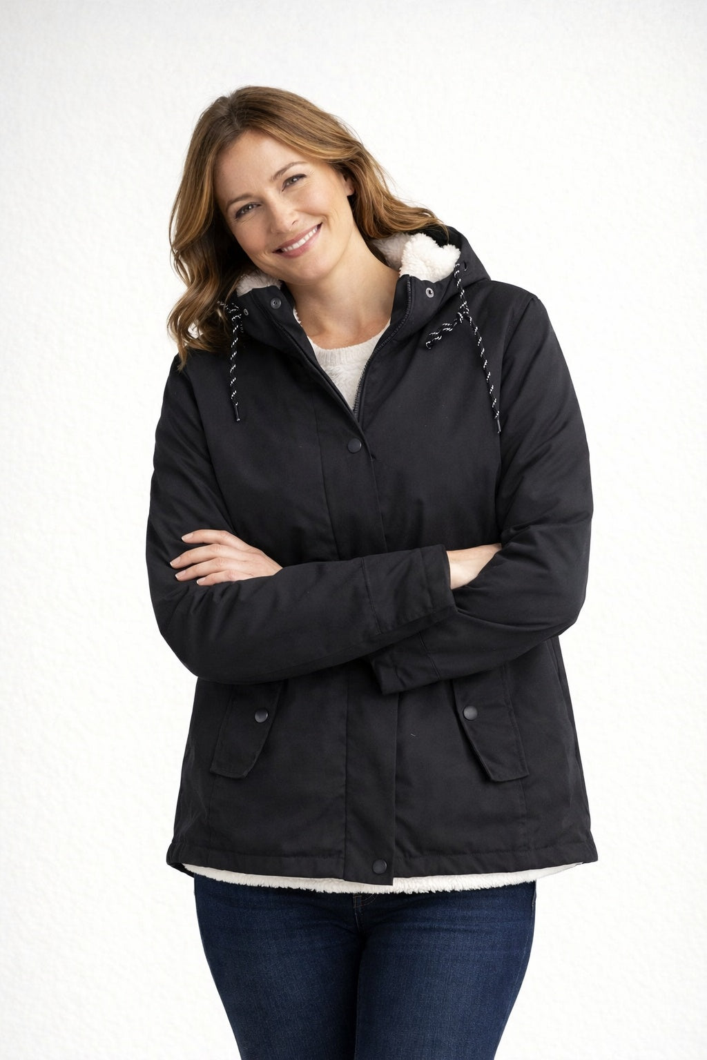 Chaqueta Impermeable con Forro Borreguito Mujer con Capucha