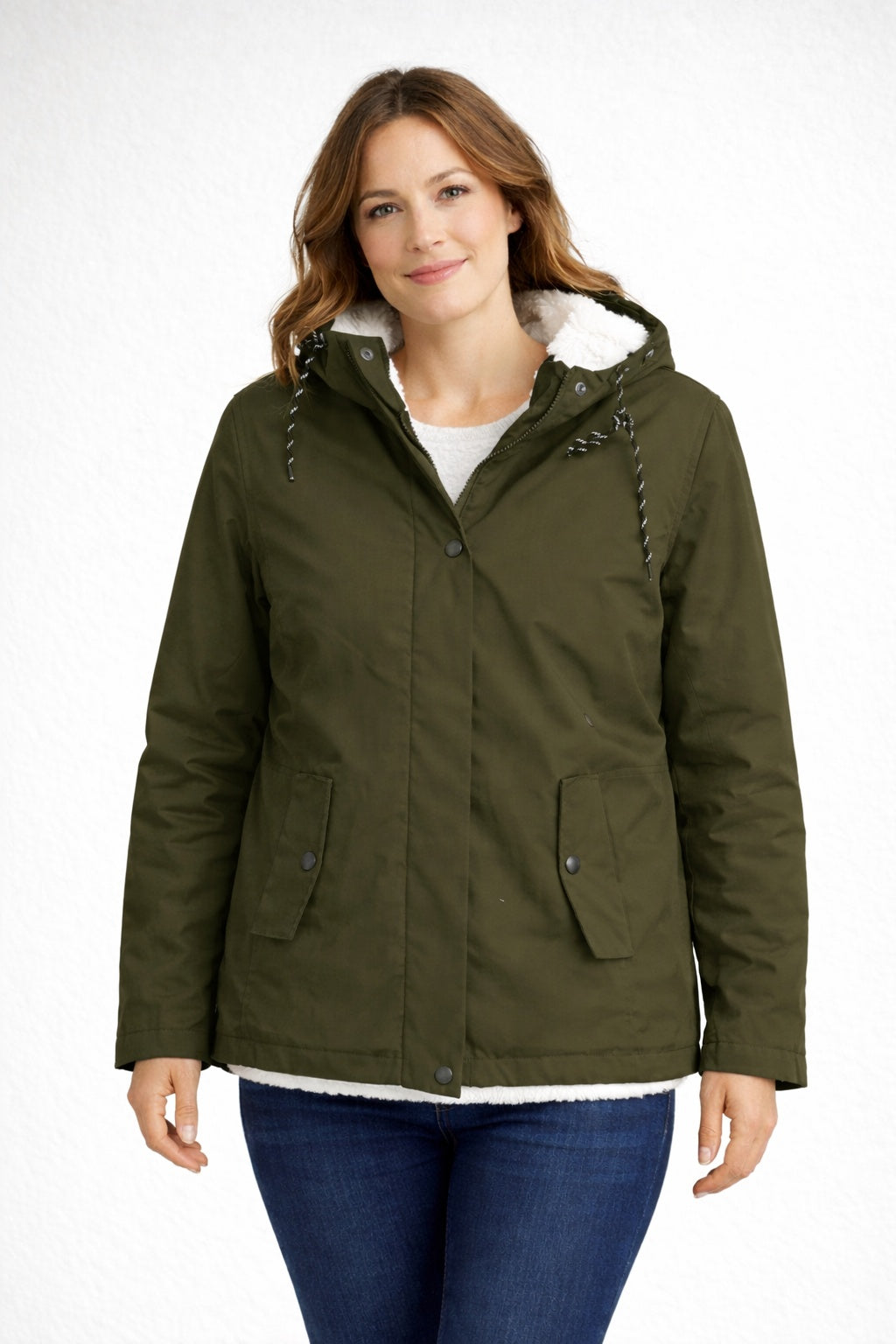 Chaqueta Impermeable con Forro Borreguito Mujer con Capucha