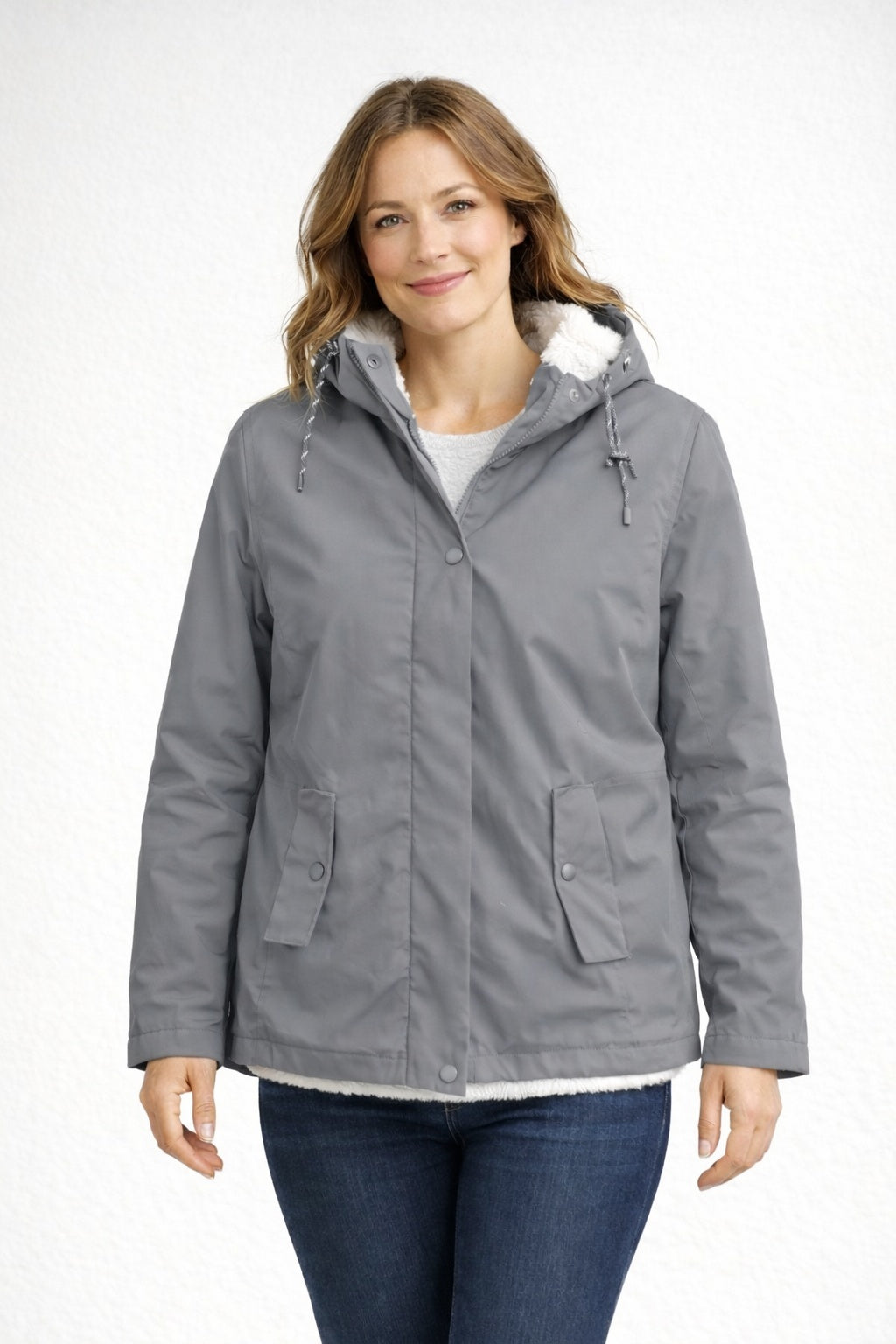 Chaqueta Impermeable con Forro Borreguito Mujer con Capucha