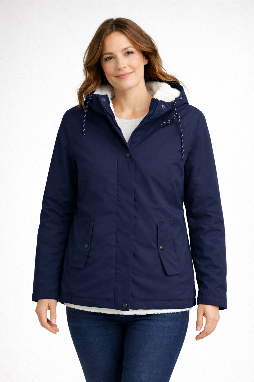 Chaqueta Impermeable con Forro Borreguito Mujer con Capucha