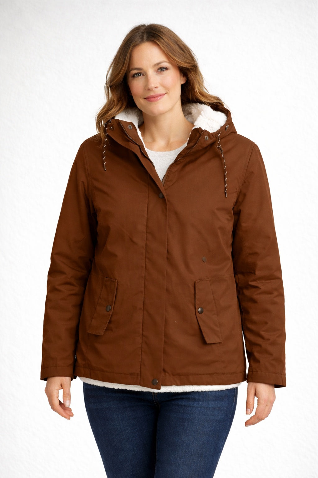 Chaqueta Impermeable con Forro Borreguito Mujer con Capucha