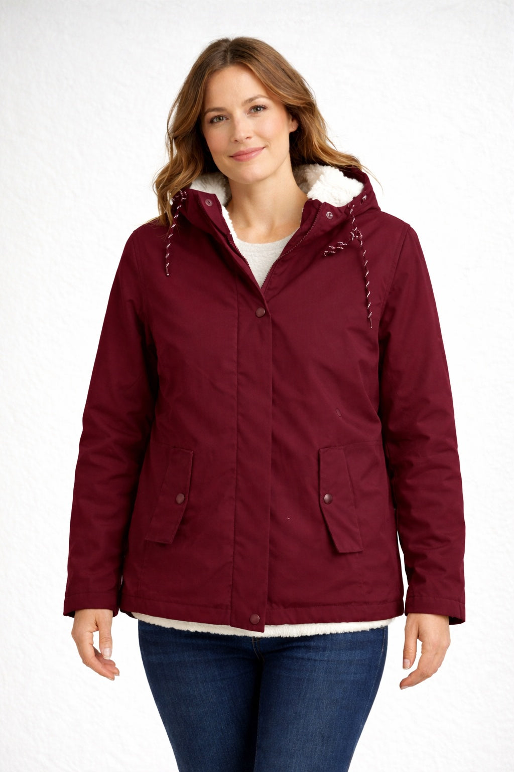 Chaqueta Impermeable con Forro Borreguito Mujer con Capucha
