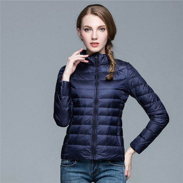 Chaqueta Acolchada de Plumón Ligera Mujer Cuello Mao Cremallera