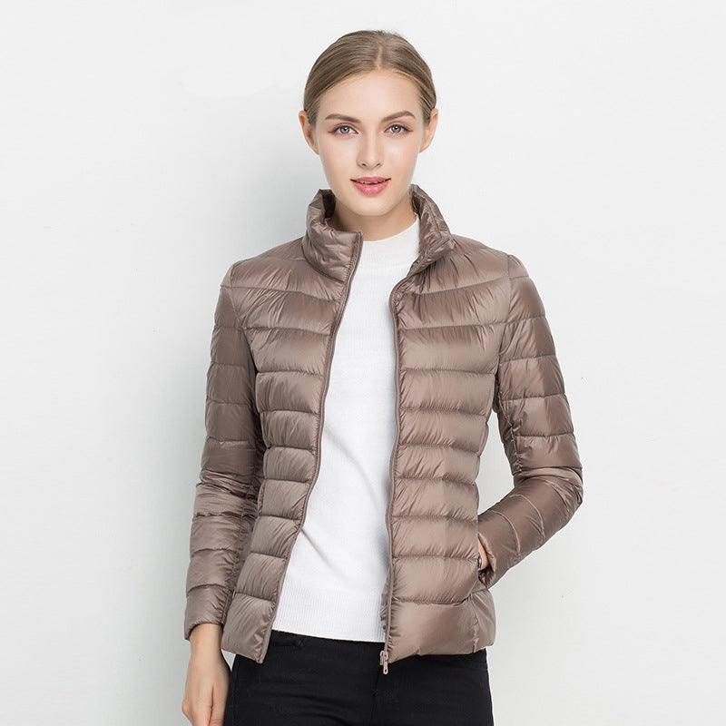 Chaqueta Acolchada de Plumón Ligera Mujer Cuello Mao Cremallera