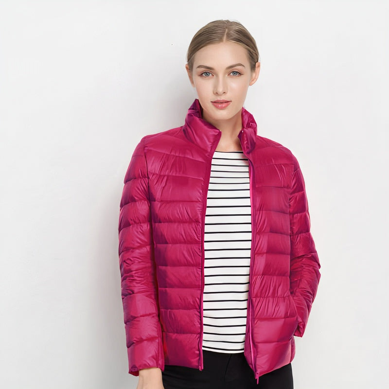 Chaqueta Acolchada de Plumón Ligera Mujer Cuello Mao Cremallera