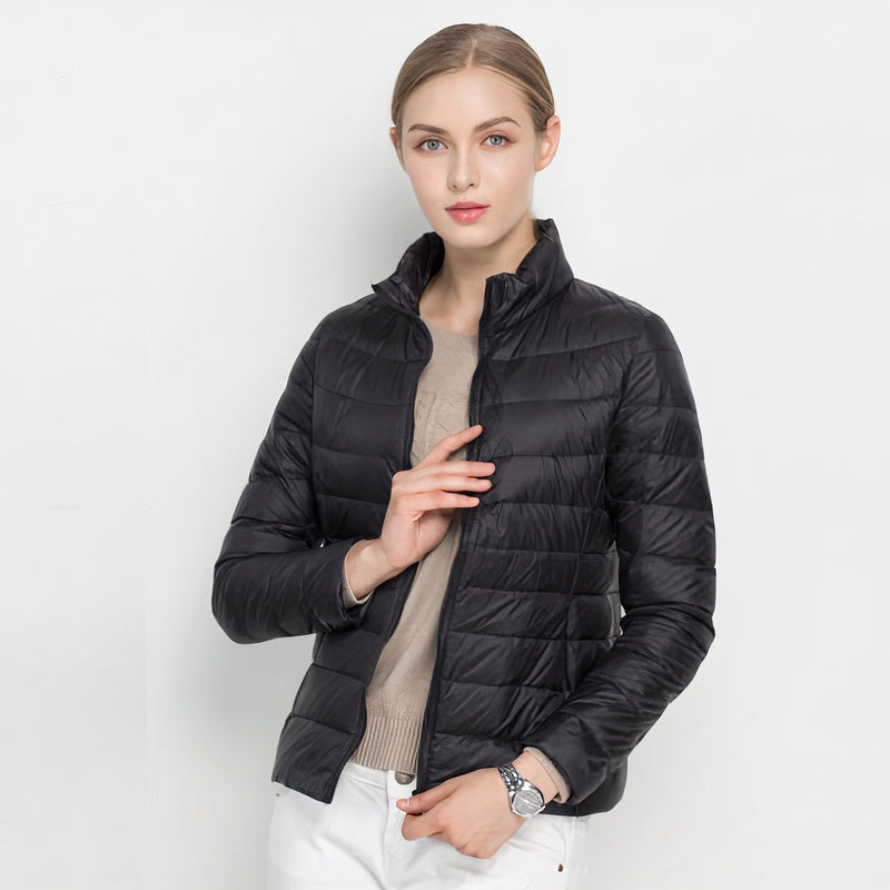 Chaqueta Acolchada de Plumón Ligera Mujer Cuello Mao Cremallera