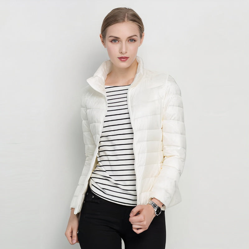 Chaqueta Acolchada de Plumón Ligera Mujer Cuello Mao Cremallera
