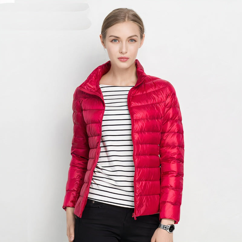 Chaqueta Acolchada de Plumón Ligera Mujer Cuello Mao Cremallera