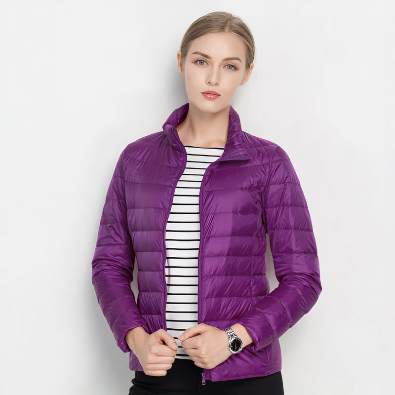 Chaqueta Acolchada de Plumón Ligera Mujer Cuello Mao Cremallera