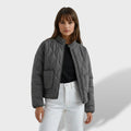 Chaqueta Acolchada Corta Mujer Cuello Mao Cremallera