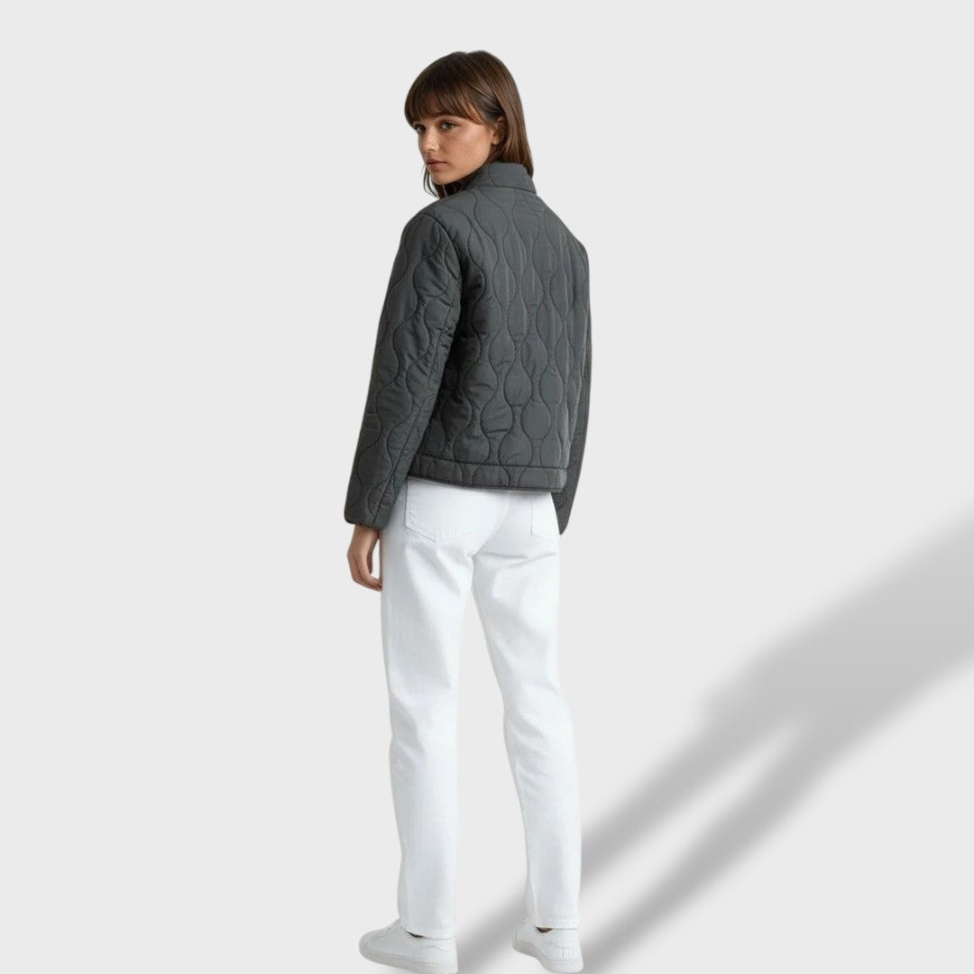 Chaqueta Acolchada Corta Mujer Cuello Mao Cremallera