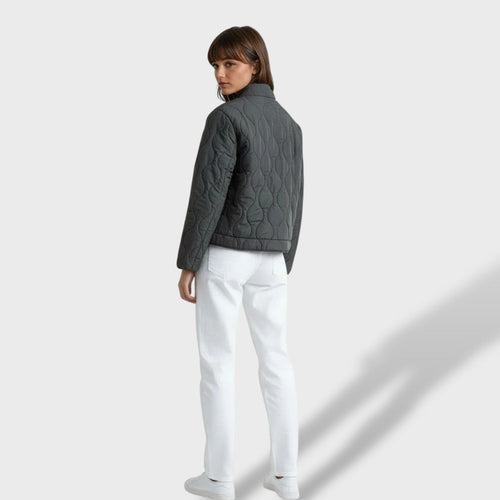 Chaqueta Acolchada Corta Mujer Cuello Mao Cremallera