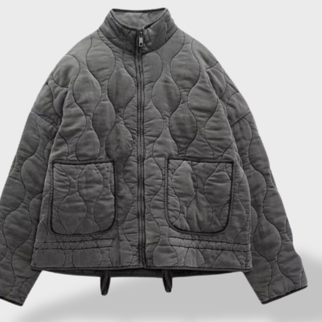Chaqueta Acolchada Corta Mujer Cuello Mao Cremallera
