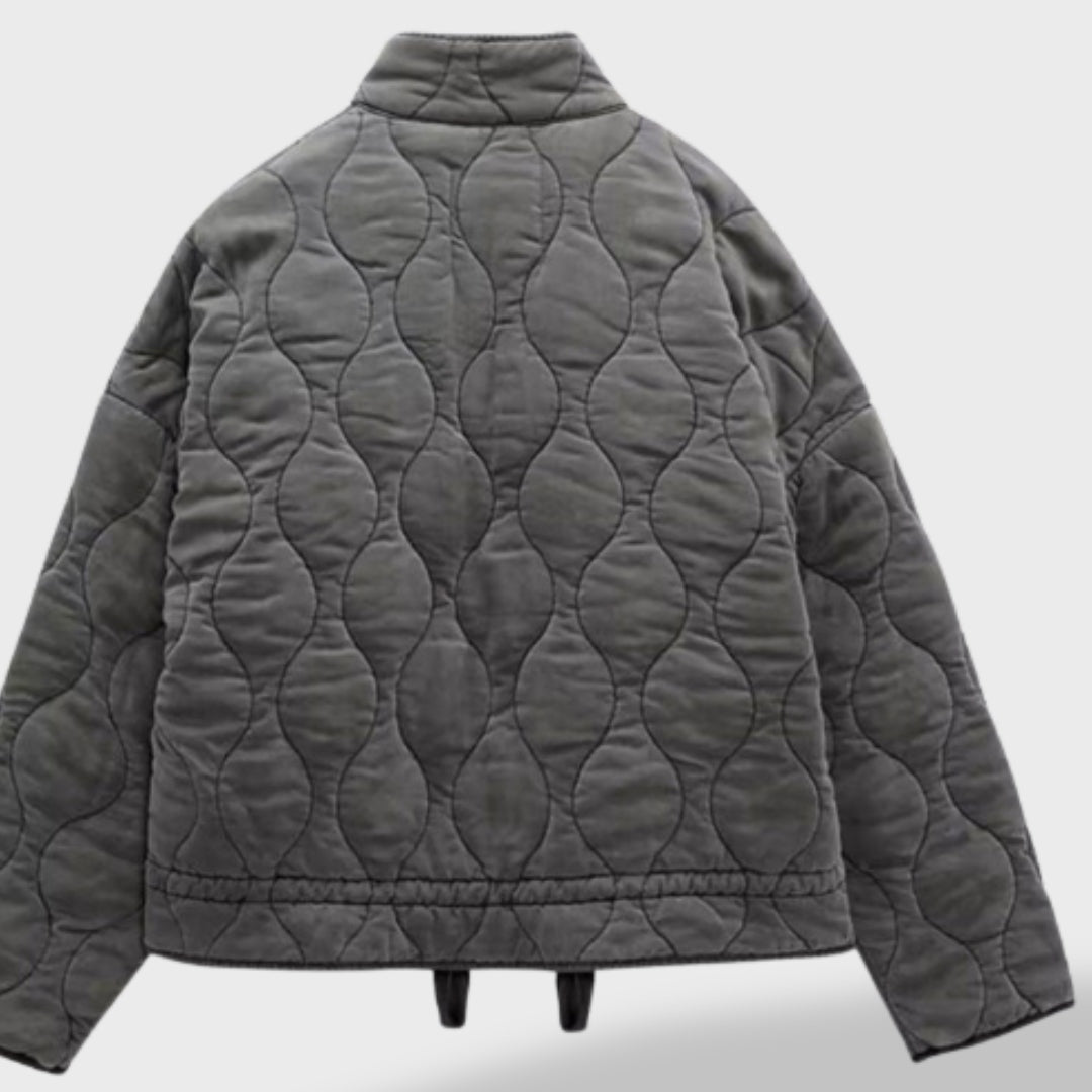 Chaqueta Acolchada Corta Mujer Cuello Mao Cremallera