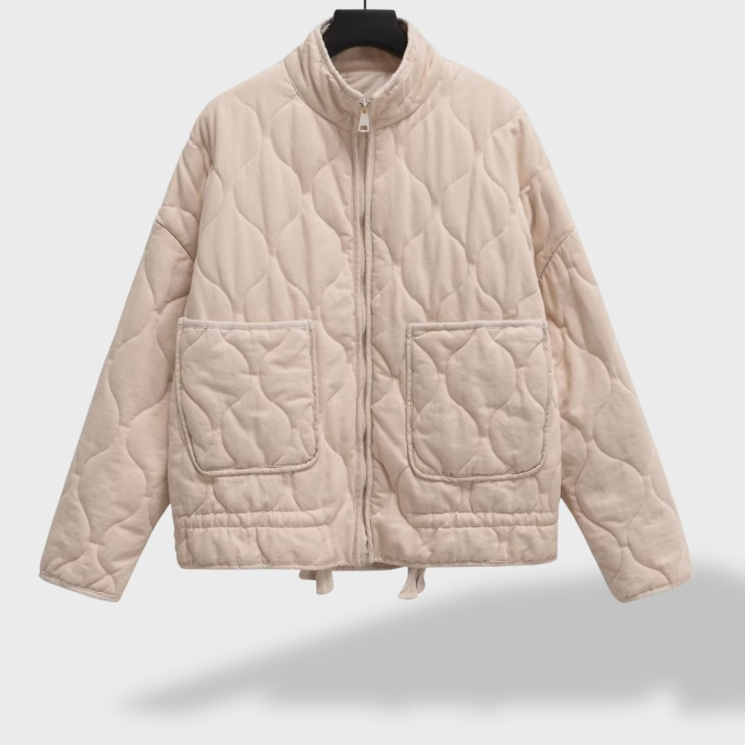 Chaqueta Acolchada Corta Mujer Cuello Mao Cremallera