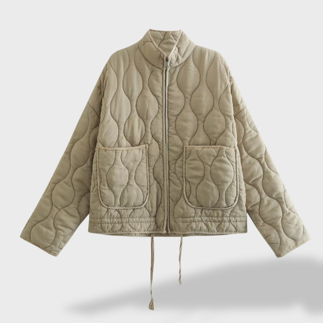 Chaqueta Acolchada Corta Mujer Cuello Mao Cremallera