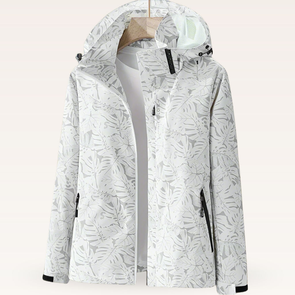 Chaqueta Cortavientos Estampada con Capucha Mujer Cremallera