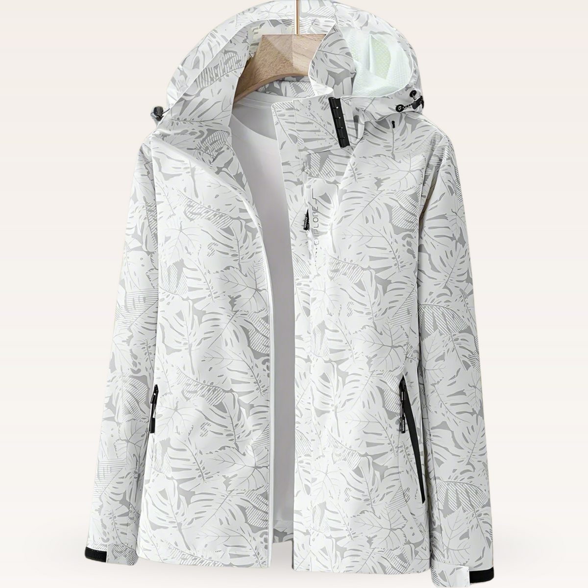 Chaqueta Cortavientos Estampada con Capucha Mujer Cremallera
