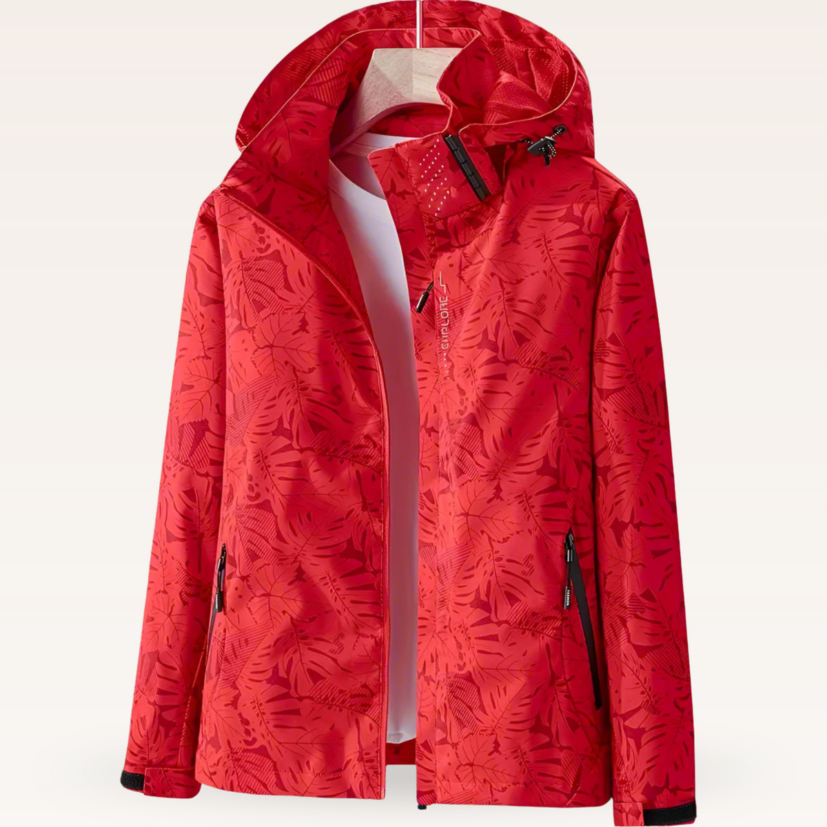 Chaqueta Cortavientos Estampada con Capucha Mujer Cremallera