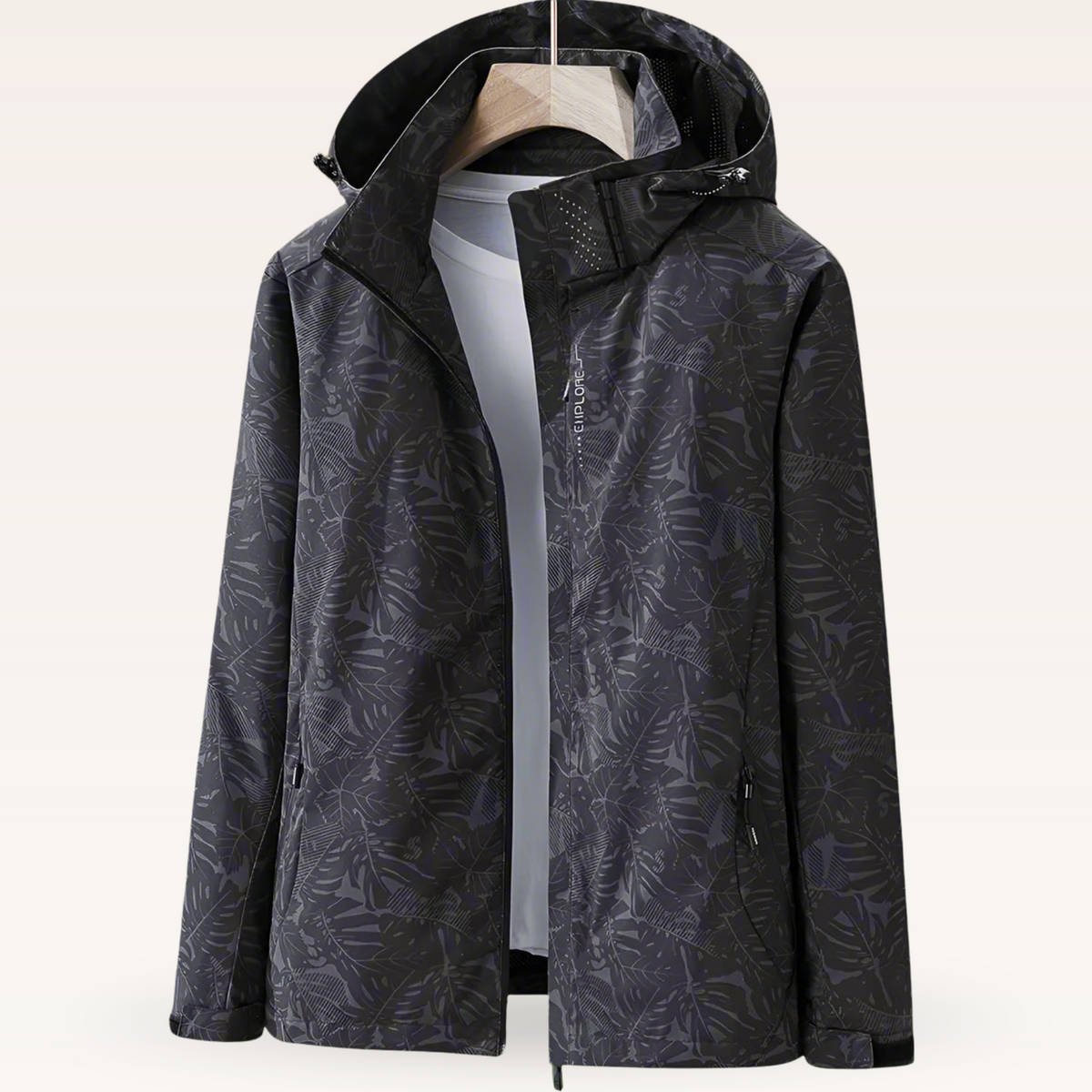 Chaqueta Cortavientos Estampada con Capucha Mujer Cremallera