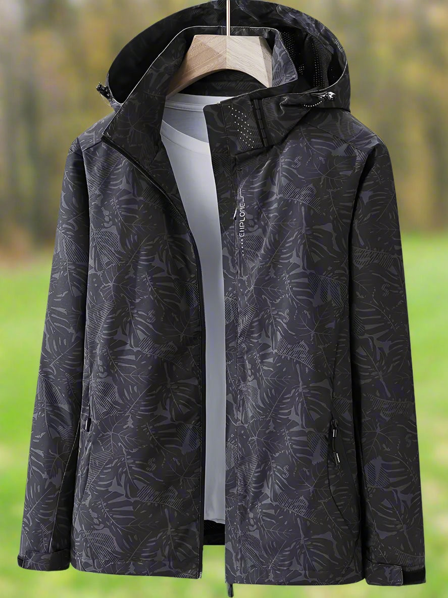 Chaqueta Cortavientos Estampada con Capucha Mujer Cremallera
