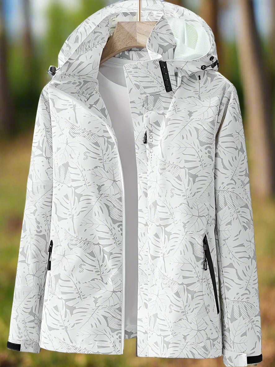 Chaqueta Cortavientos Estampada con Capucha Mujer Cremallera