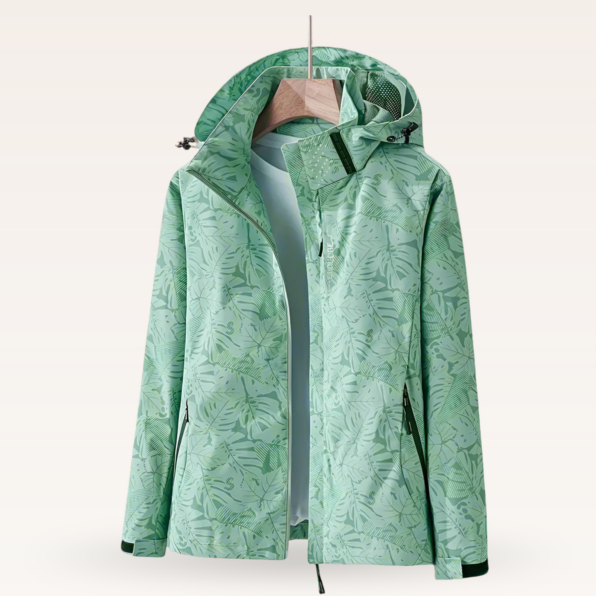 Chaqueta Cortavientos Estampada con Capucha Mujer Cremallera